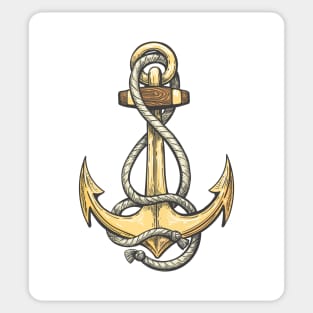 Vintage colorful anchor with Ropes drawn in Tattoo style. Sticker